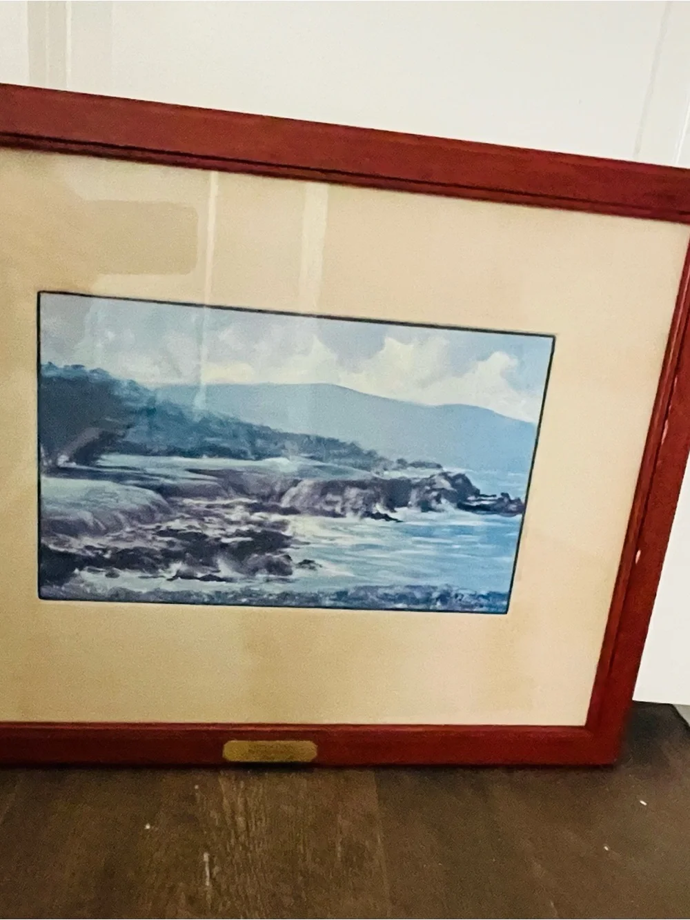 Framed Costal Landscape Print Pebble Beach California In Wood Frame 15/20 Inches